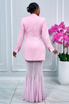 LONG SLEEVES STRUCTURED BLAZER AND MESH MAXI SKIRT SET (LIGHT PINK)
