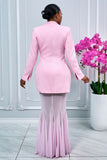 LONG SLEEVES STRUCTURED BLAZER AND MESH MAXI SKIRT SET (LIGHT PINK)