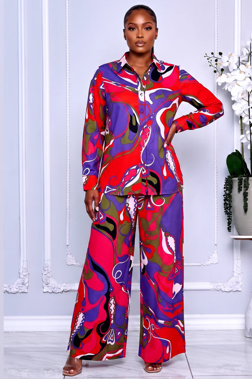 VIBRANT ABSTRACT PRINT TWO-PIECE PANTS SET
