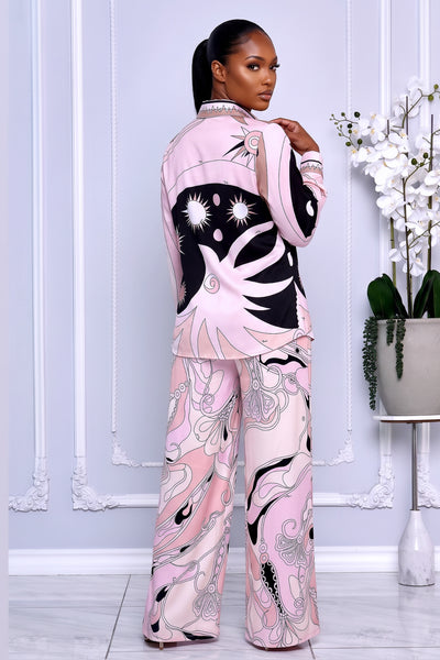 ABSTRACT PRINT TWO-PIECE PANTS SET