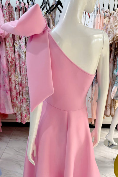 SINGLE SHOULDER BOW DETAILED MAXI DRESS WITH POCKETS (PINK)