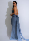 OMBRE GLITTER BACK BOW OPEN BACK MAXI DRESS (NAVY)