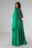 ONE SHOULDER PLEATED MAXI DRESS (KELLY GREEN)