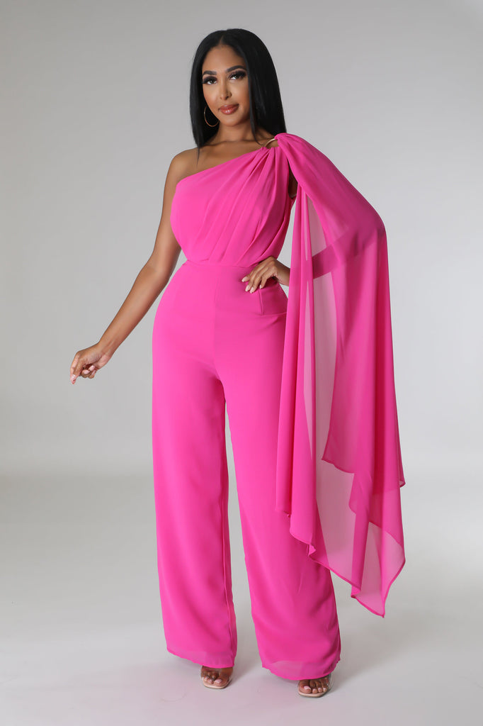 LONG ASYMMETRIC JUMPSUIT - Magenta