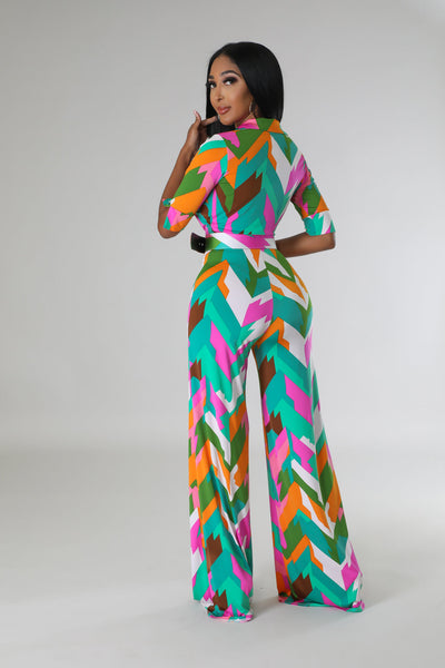 COLLAR SURPLICE NECKLINE WIDE LEG JUMPSUIT (MULTI)