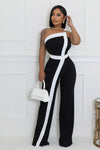 TUBE WHITE TRIM CAPE DETAIL WIDE LEG BLACK JUMPSUIT (BLACK/WHITE)