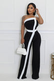 TUBE WHITE TRIM CAPE DETAIL WIDE LEG BLACK JUMPSUIT (BLACK/WHITE)