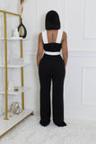 BREAST PADDING STRAPS SWEETHEART NECKLINE JUMPSUIT (BLACK/WHITE)