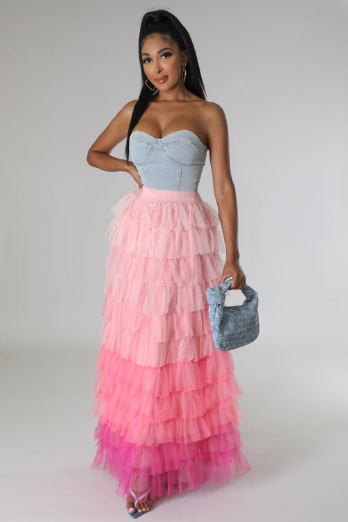 OMBRE MESH LAYERED MAXI SKIRT (PINK MULTI)