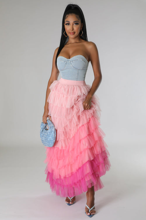 OMBRE MESH LAYERED MAXI SKIRT (PINK MULTI)