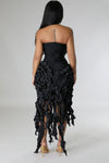 STRAPLESS RUFFLE ACCENT BANDAGE DRESS (BLACK)