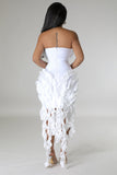 STRAPLESS RUFFLE ACCENT BANDAGE DRESS (WHITE)