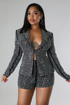 RHINESTONE TWO PIECE BLAZER AND SHORT SET (BLACK)