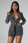 RHINESTONE TWO PIECE BLAZER AND SHORT SET (BLACK)