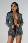 RHINESTONE TWO PIECE BLAZER AND SHORT SET (BLACK)