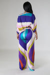 SATIN BOAT NE KLINE BLOUSE AND PANTS SET (PURPLE MULTI)