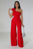 ONE SHOULDER TULLE RUFFLE WIDE LEG JUMPSUIT (RED)