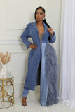 WATERFALL RUFFLE DENIM BLAZER-DRESS (DENIM BLUE)