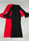 RHINESTONE COLLAR BELL SLEEVES BANDAGE MAXI DRESS (RED)
