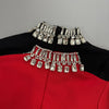 RHINESTONE COLLAR BELL SLEEVES BANDAGE MAXI DRESS (RED)