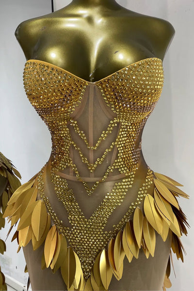 ECLIPSE DIAMOND STRAPLESS CORSET GOLD LEAF GOWN