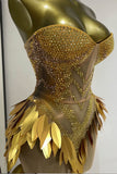 ECLIPSE DIAMOND STRAPLESS CORSET GOLD LEAF GOWN