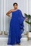 ELEGANCE CAPE ONE SHOULDER WIDE LEG JUMPSUIT (ROYAL BLUE)