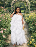 ONE SHOULDER STRAP LAYERED RUFFLE TIERED MAXI DRESS (WHITE)