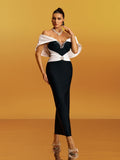 SIGNATURE OFF SHOULDER CRYSTAL DETAIL BANDAGE DRESS