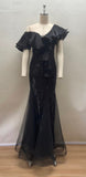 GALA RUFFLED DRAMA SEQUIN MERMAID BLACK GOWN