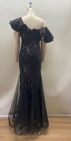 GALA RUFFLED DRAMA SEQUIN MERMAID BLACK GOWN