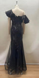 GALA RUFFLED DRAMA SEQUIN MERMAID BLACK GOWN