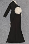 STATEMENT 3D FLOWERs ONE SHOULDER BANDAGE MAXI DRESS