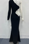 STATEMENT 3D FLOWERs ONE SHOULDER BANDAGE MAXI DRESS