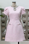 RHINESTONE NECKLINE PETAL SLEEVES MINI DRESS (PINK)