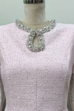 RHINESTONE NECKLINE PETAL SLEEVES MINI DRESS (PINK)