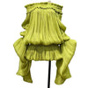DRAMA BALLOON SLEEVES RUCH MINI DRESS AND SHORT SET (CHARTREUSE)