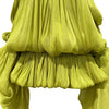 DRAMA BALLOON SLEEVES RUCH MINI DRESS AND SHORT SET (CHARTREUSE)