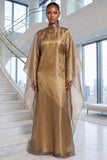 FLUID ORGANZA STAND COLLAR CAPE AND MAXI DRESS SET (GOLD)