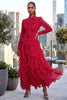 CASCADE RUFFLE POLKA DOT BOWKNOT CHIFFON MAXI DRESS (RED/WHITE)