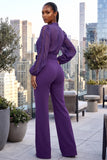 CROCHET DETAIL WOVEN TOP BELTED WIDE LEG JUMPSUIT (ULTRA VIOLET)