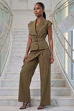OLIVE TRENCH TOP AND ASYMMETRICAL LAYERED DETAIL PANTS SET