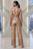 SEQUINS LACE SINGLE BUTTON BREASTED BLAZER AND PANTS SET (GOLD)