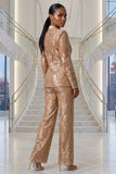 SEQUINS LACE SINGLE BUTTON BREASTED BLAZER AND PANTS SET (GOLD)