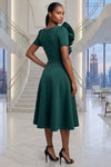 SCULPTURAL FLOWER RUFFLE DETAIL FLARE MIDI DRESS WITH POCKETS (HUNTER GREEN)