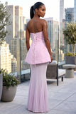 STRAPLESS PINK CORSET DRESS WITH MESH SKIRT SET