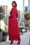 CASCADE RUFFLE POLKA DOT BOWKNOT CHIFFON MAXI DRESS (RED/WHITE)