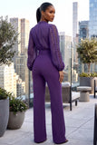 CROCHET DETAIL WOVEN TOP BELTED WIDE LEG JUMPSUIT (ULTRA VIOLET)