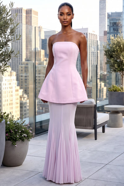 STRAPLESS PINK CORSET DRESS WITH MESH SKIRT SET
