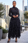 CASCADE RUFFLE POLKA DOT BOWKNOT CHIFFON MAXI DRESS (BLACK/WHITE)